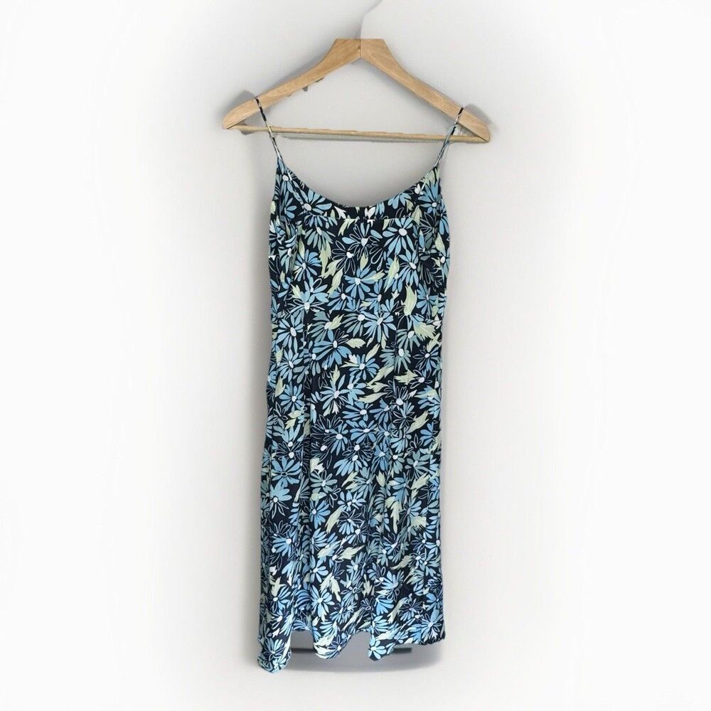VTG Express Dress Women 9 Blue Floral Slip Midi Fitted Y2K Retro Cocktail Party